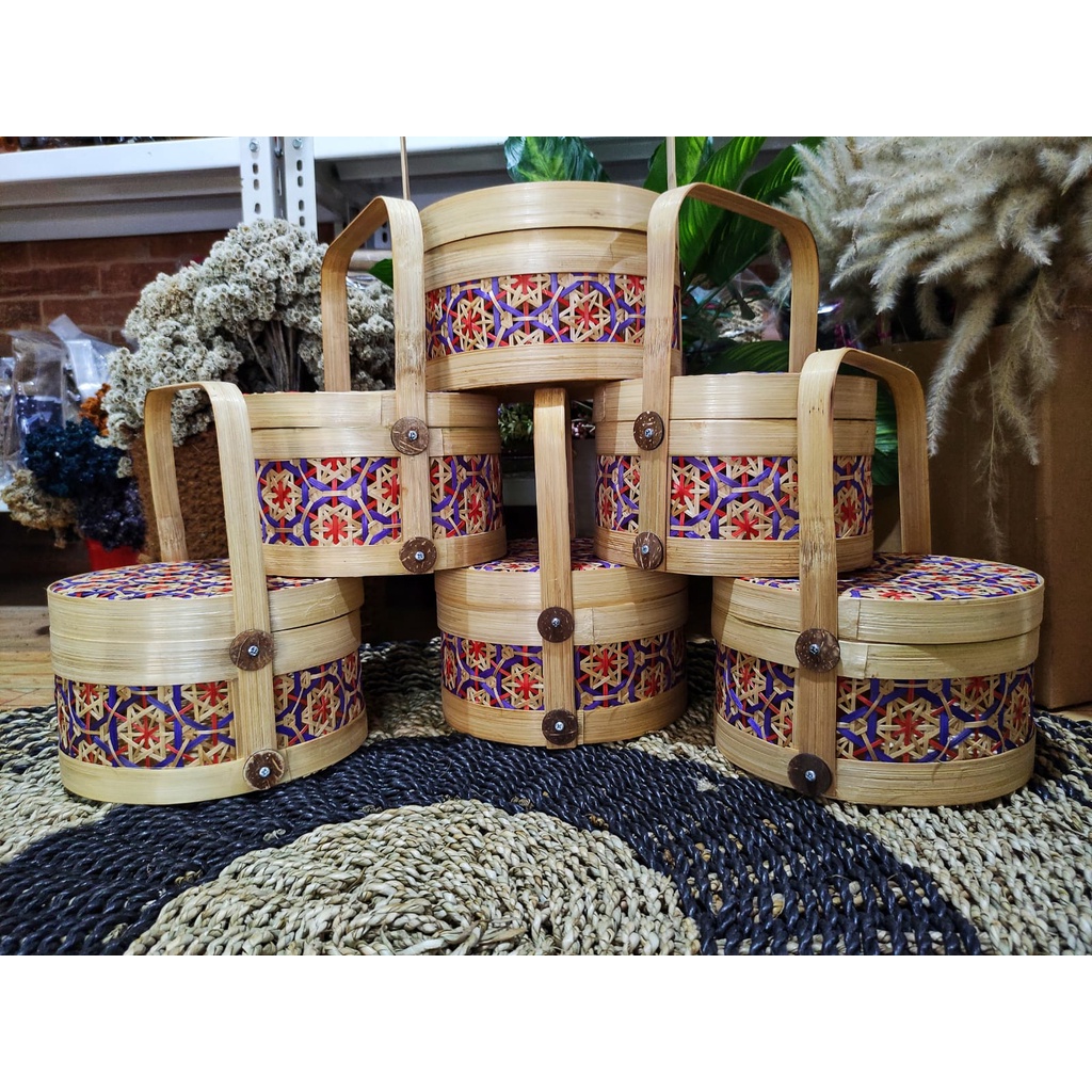 RANTANG BAMBU HAMPERS BULAT D20 MOTIF BATIK TRUNTUM WARNA