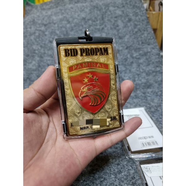 

lencana id / plat id / name tag / lanyard name tag plus tali mini knife logo PAMINAL