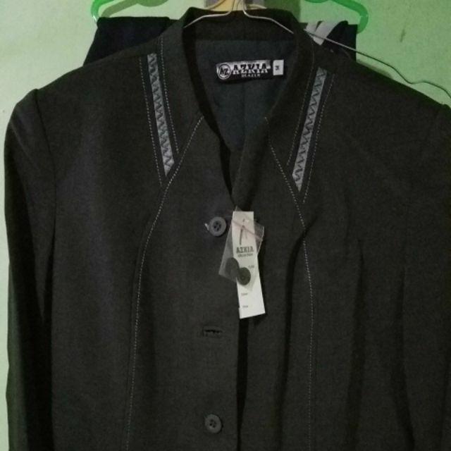 Set Blazer Baju Kerja Wanita Batik  Abu Abu Tua Guru,bank,hotel,sekretaris,kasir,klinik Kantor