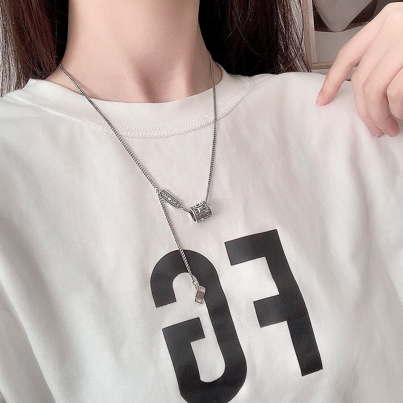 Kalung Rantai Model Hollow Gaya Retro Korea Warna Silver