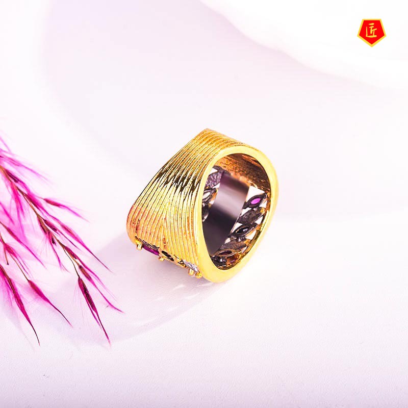 [Ready Stock]Luxury Gothic Style Colored Gemstone Ring 18K Gold