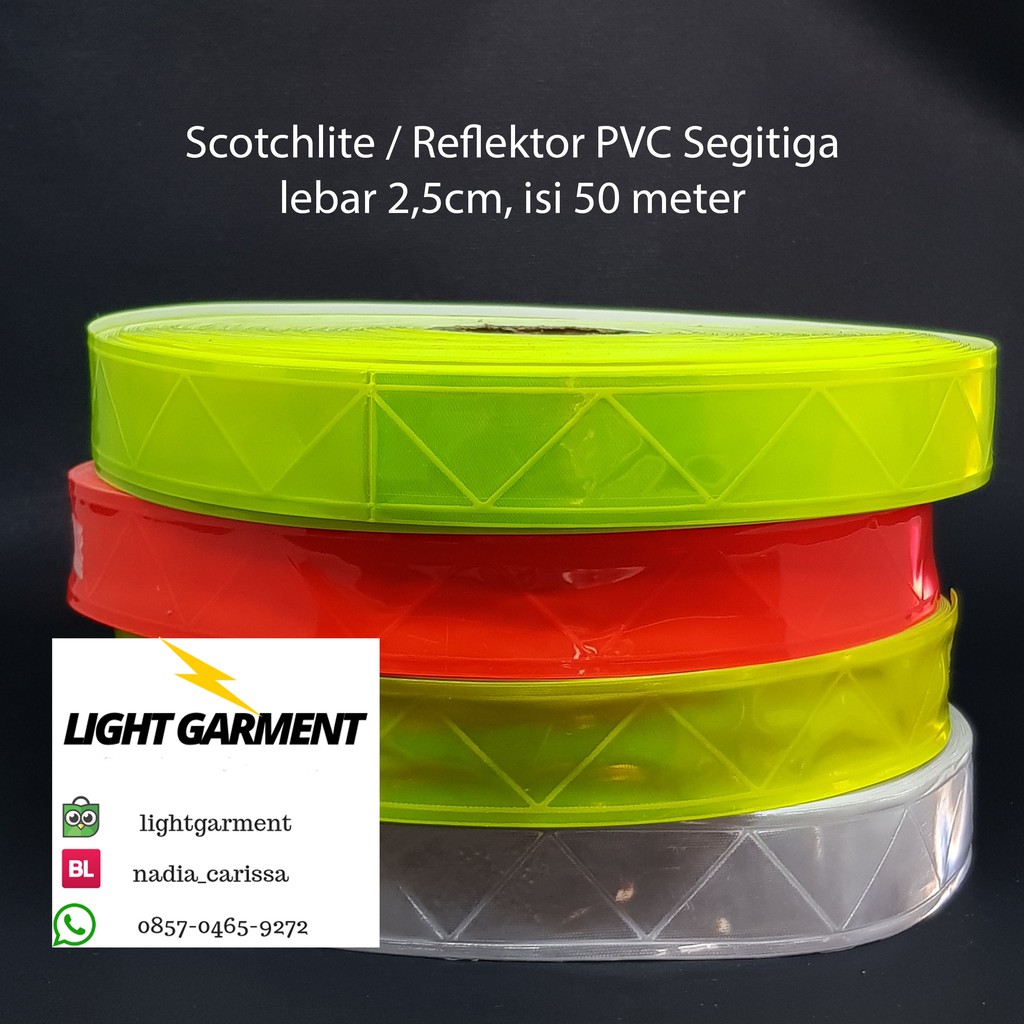 Pita Scotchlite Skotlet Scotlight PVC Reflektif 2,5 cm per rol 50 meter motif Segitiga / Pita Reflektor Baju Safety Wearpack 1&quot;