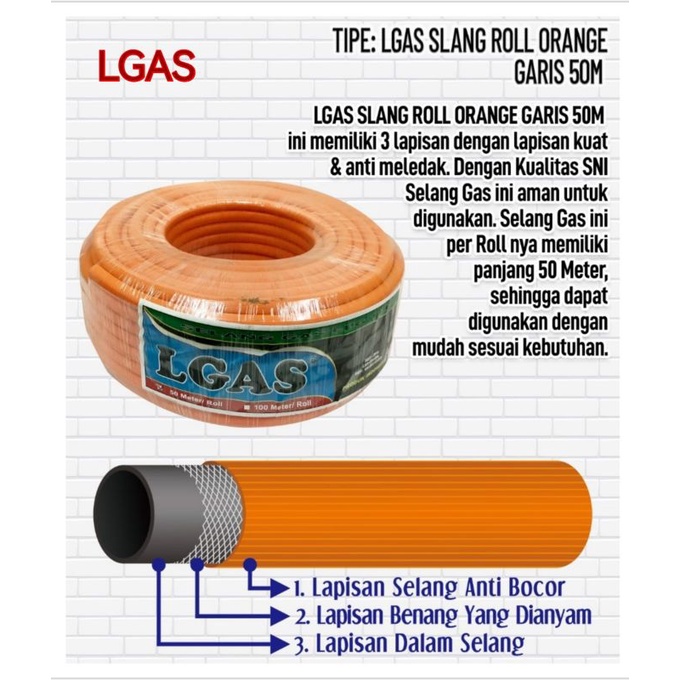 Lgas Selang Kompor Regulator Roll Orange / Hitam