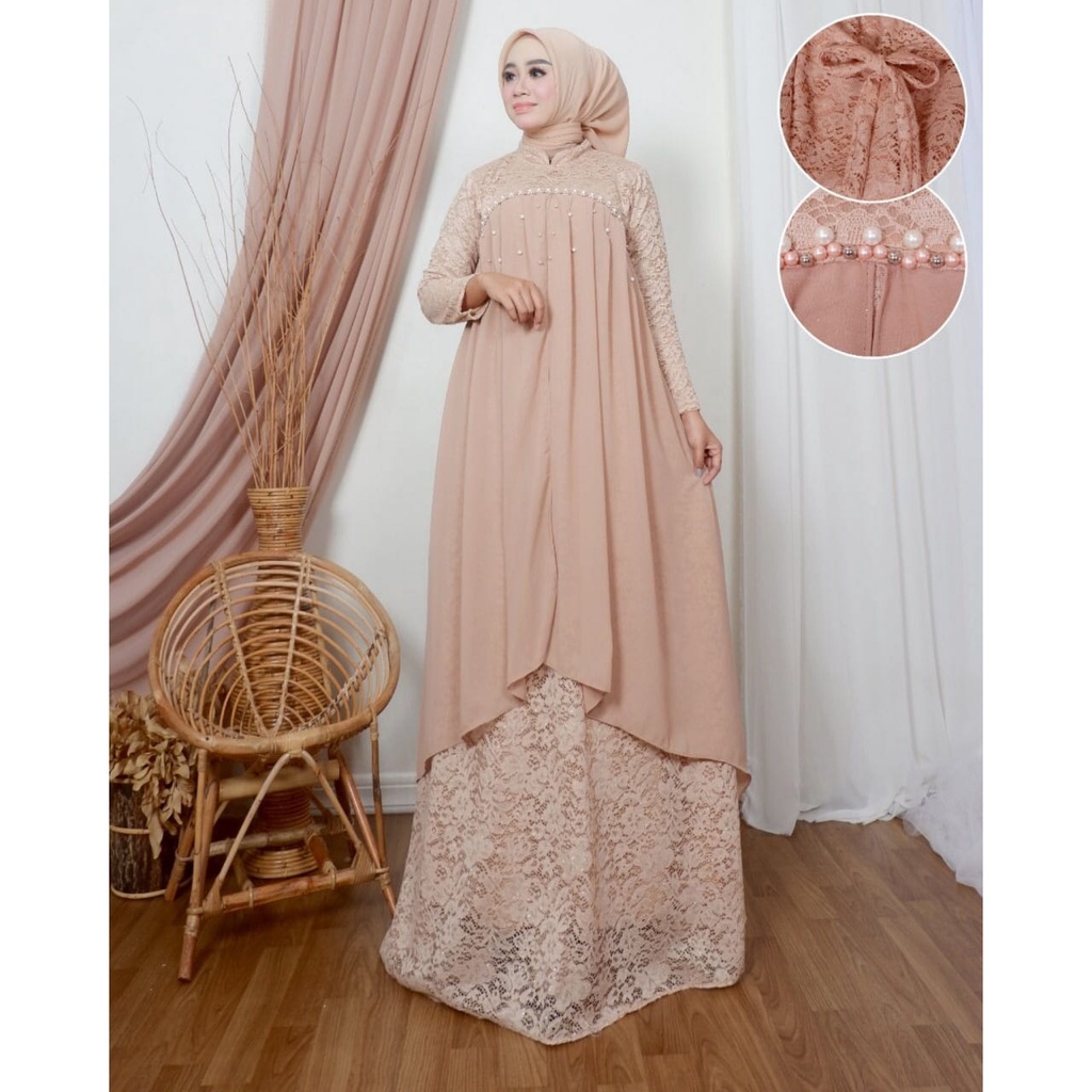 Permata Olshop / Nadia Dress LQ / Gamis Kebaya Modern Kondangan / Baju Pesta Mewah / Dress Lebaran