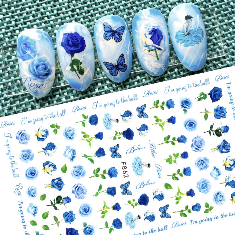 Sticker Kuku Nail Art Bunga Mawar Lavender Series / Manicure Pedicure Nail Art Sticker / Nail Art Stiker KU032