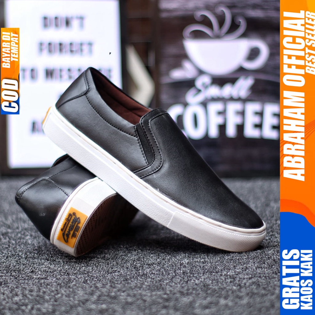 ABRAHAM Sepatu Slip On Casual Kulit Asli Hitam Pria