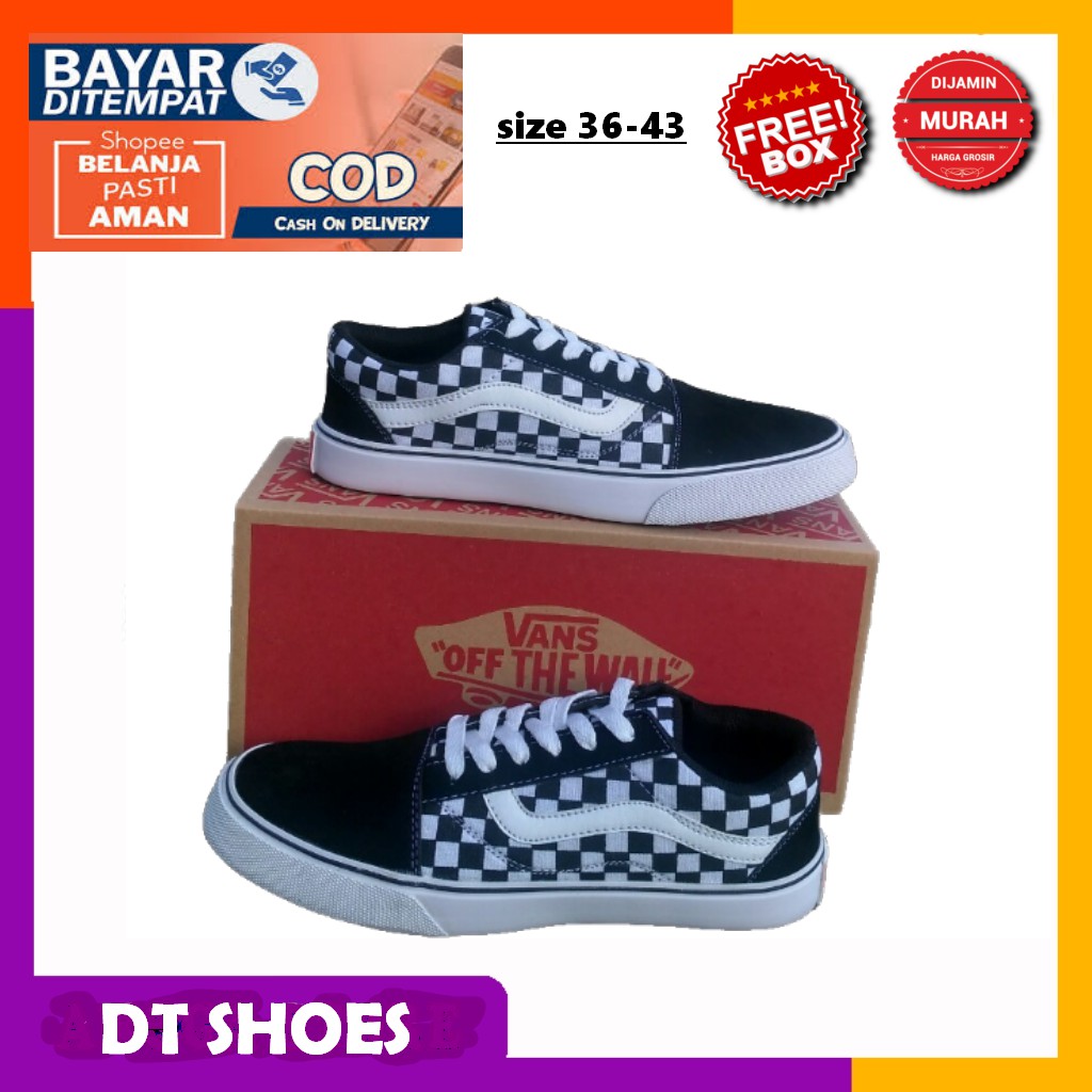 SEPATU VANS OLD SCHOOL CHECKERBOARD / VANS CATUR HITAM PUTIH