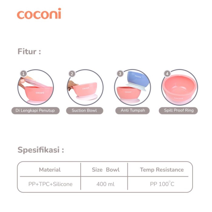 Coconi Suction Bowl | Mangkok Makan Bayi Anak Anti Tumpah 400ml MPASI