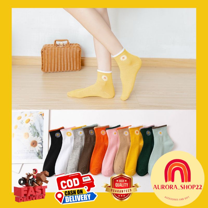 [COD] Kaos Kaki Wanita Import Ala Korea Motif Bunga Daisy Di Atas Mata Kaki Kaos Kaki Fashion Lucu Cute Import