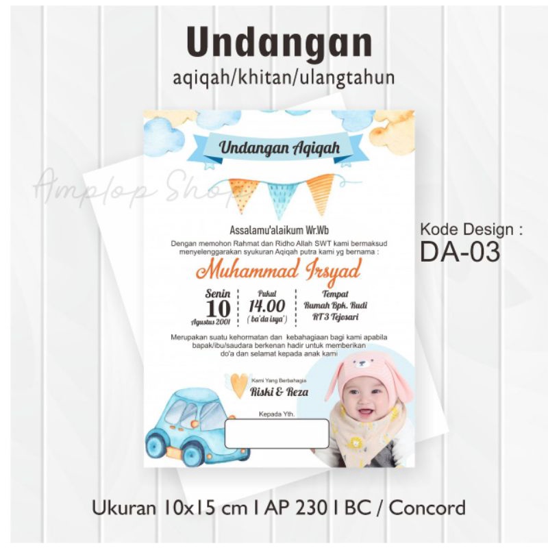 (FREE PLASTIK) Undangan Aqiqah/ Ulang Tahun / Tedak Siten / Syukuran / 7 Bulanan (Size ± 10 x 15 cm 