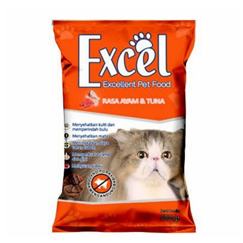 Makanan Kucing Excel Cat Ayam &amp; Tuna (segitiga) 500g - Sekelas bolt