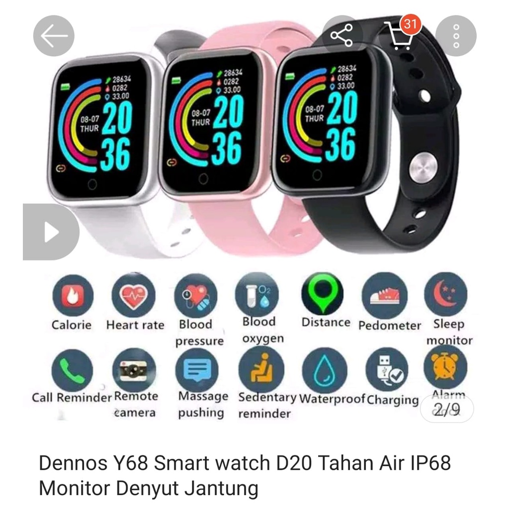 Smartwatch Sports Y68 Tahan Air Smartwatch Bluetoooth Sports-Hitam