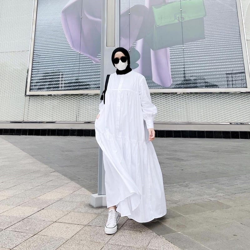 dress full kancing bahan shakila premium gamis susun wanita size S M L XL fashion muslim wanita kekinian