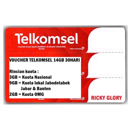 Voucher Data Telkomsel 14GB Kuota 3+9+2GB