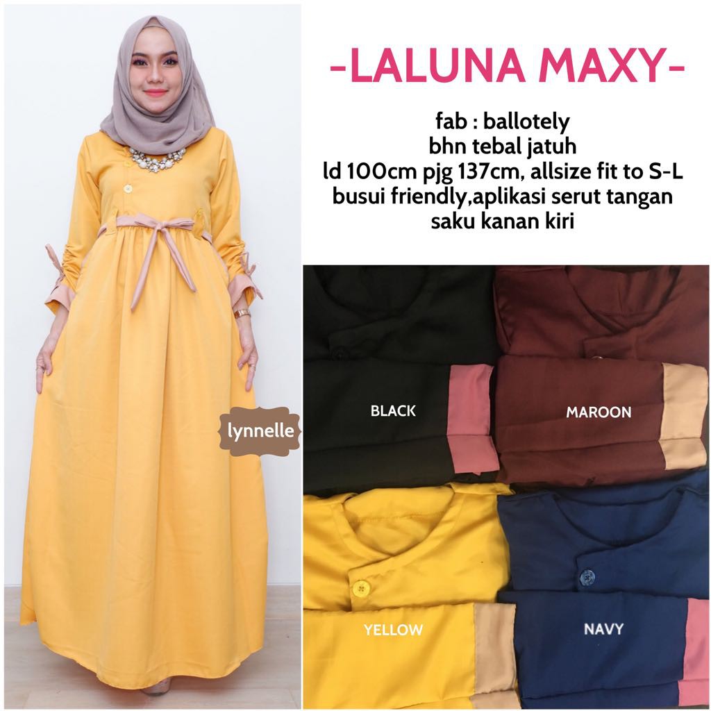 BEST SELLER LALUNA MAXI GAMIS POLOS CANTIK HIGH QUALITY