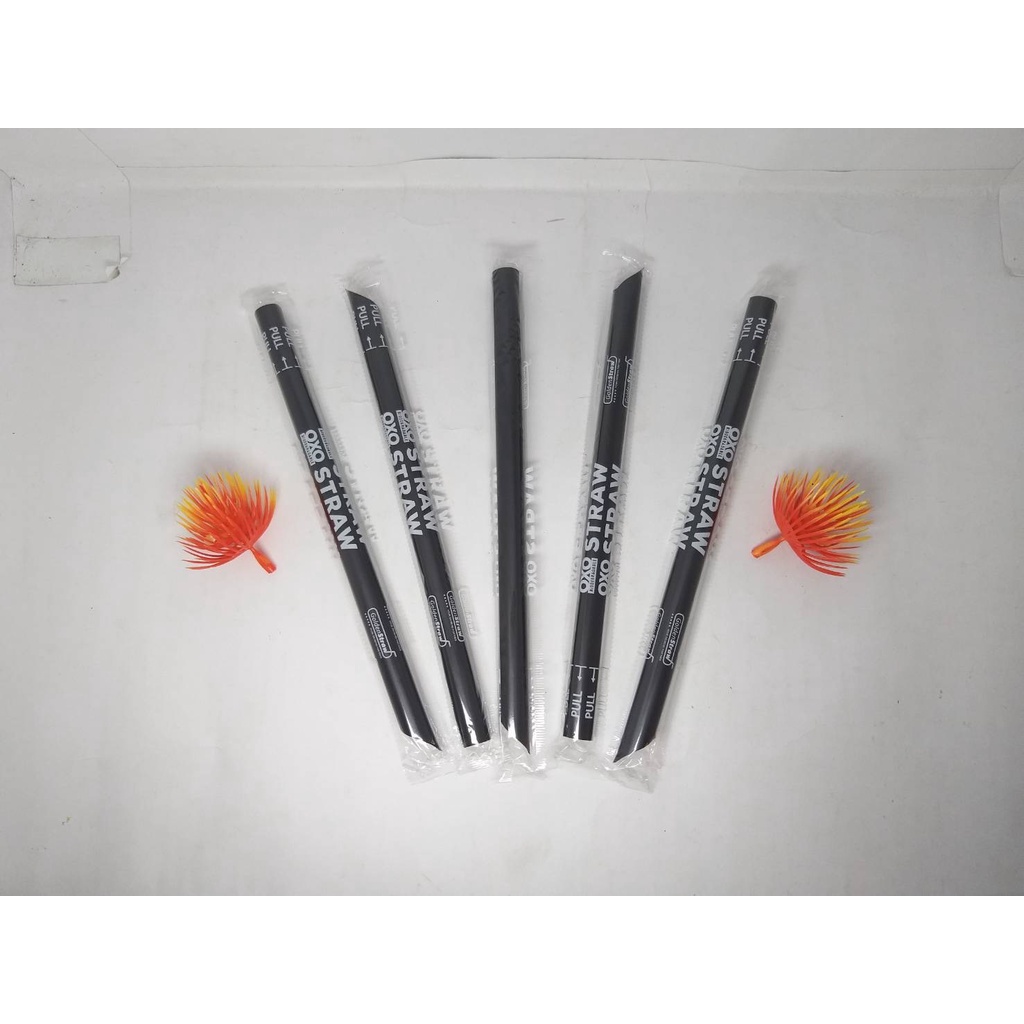 Sedotan Plastik Jumbo Hitam Sedotan Steril Bubble Boba Straw Panjang Runcing Merk OXO 12mm Higienis