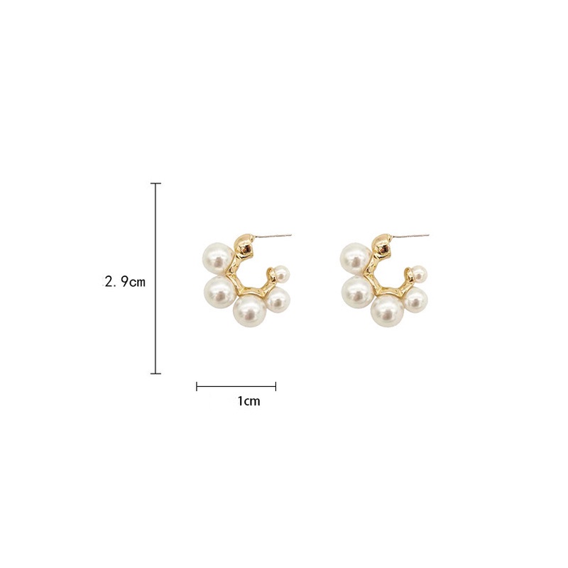 Anting Stud Mutiara Bentuk C Geometris Gaya Vintage Korea Untuk Wanita