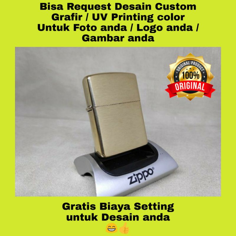 ZIPPO ORIGINAL 168 ARMOR BRUSHED BRASS GRATIS REQUEST CUSTOM DESIGN GRAFIR