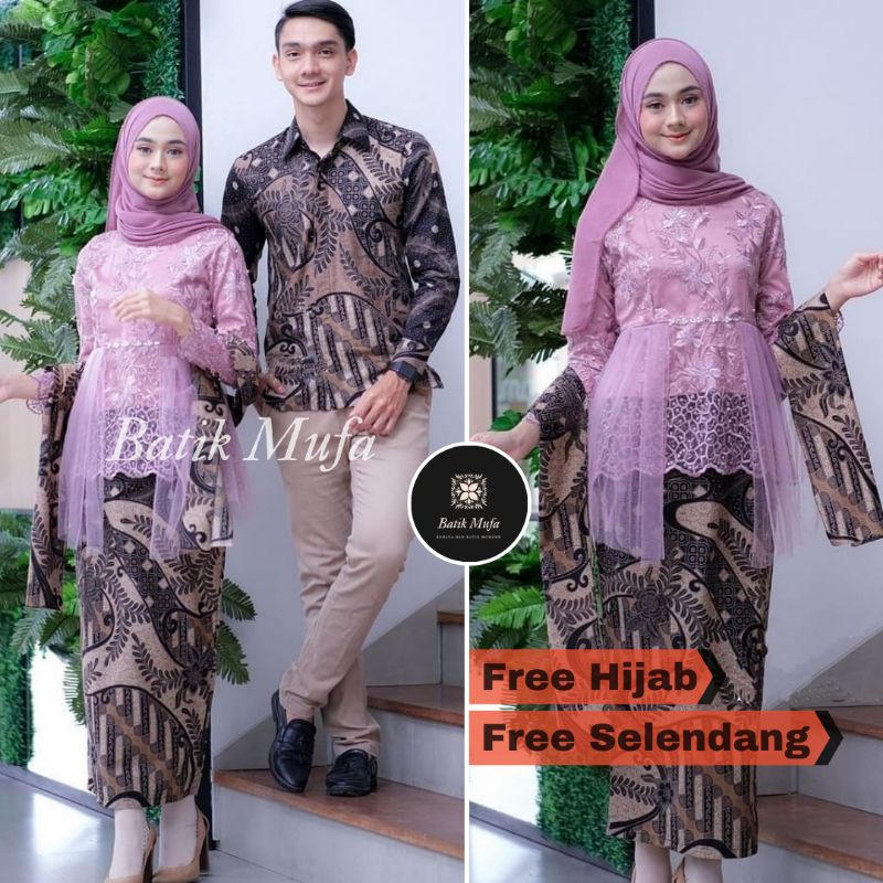 Kebaya batik couple annisa Dusty Grey batik coklat