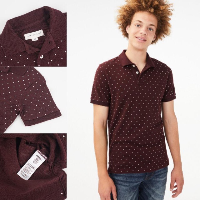  Kaos  Cowok Lengan Pendek Laki Polkadot Maroon  Merah  AERO 