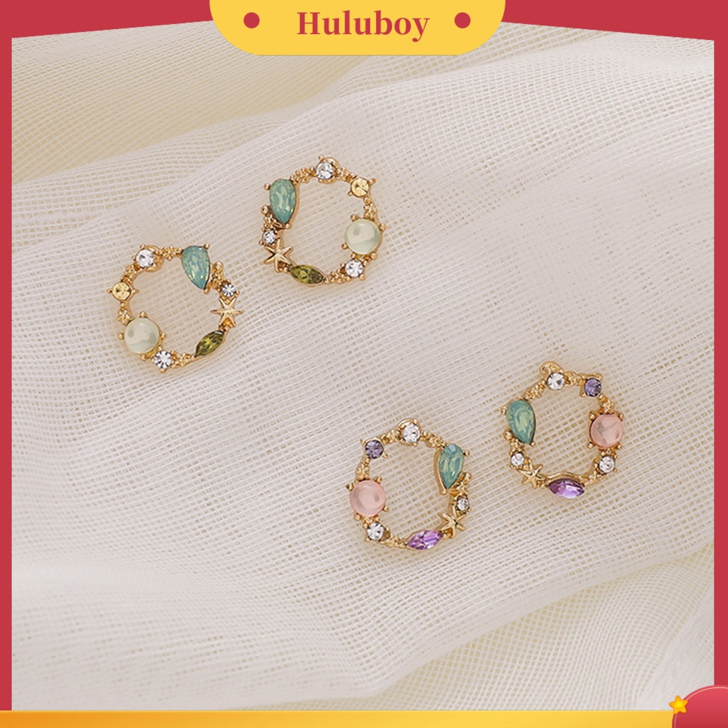 Hu Hu Hu Hu Hu Alat Bantu Pasang Kacamata♡ 1 Pasang Anting Stud Bentuk Lingkaran Geometris Bahan Alloy Aksen Berlian Imitasi