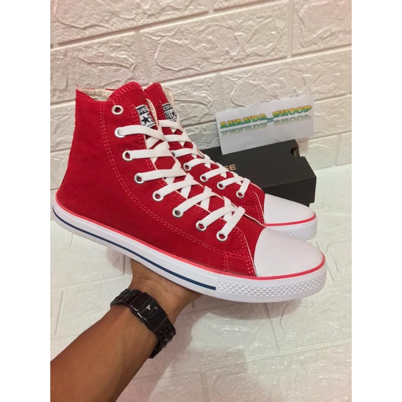 sepatu sneaker converse merah  heigh/low +box