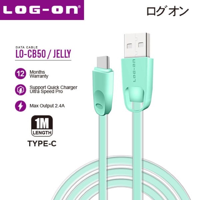 KABEL DATA LOG ON JELLY TYPE C 1m 2,4A - KABEL CHARGER