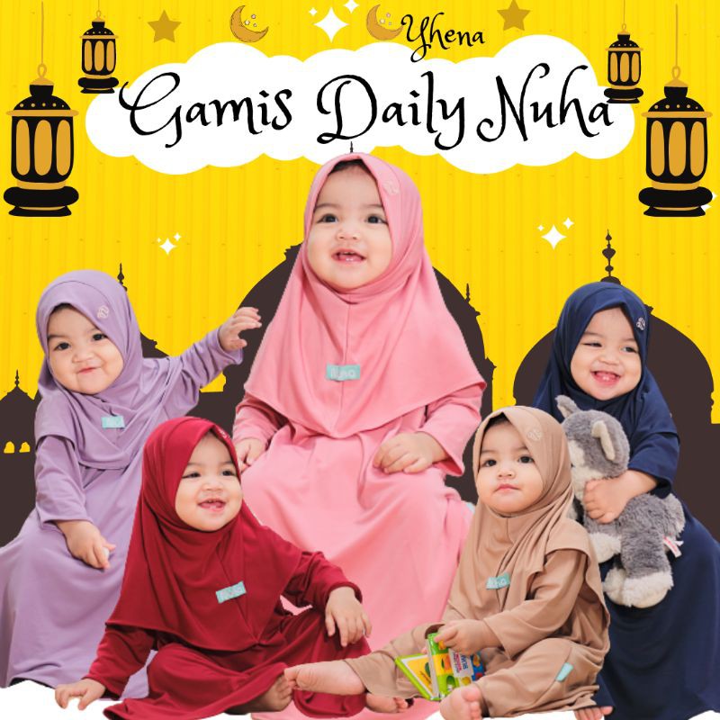 Busana Muslim Anak Perempuan Setelan Gamis Anak Syari Set Hijab Polos Nuha Maroon Umur 1 2 3 4 Tahun