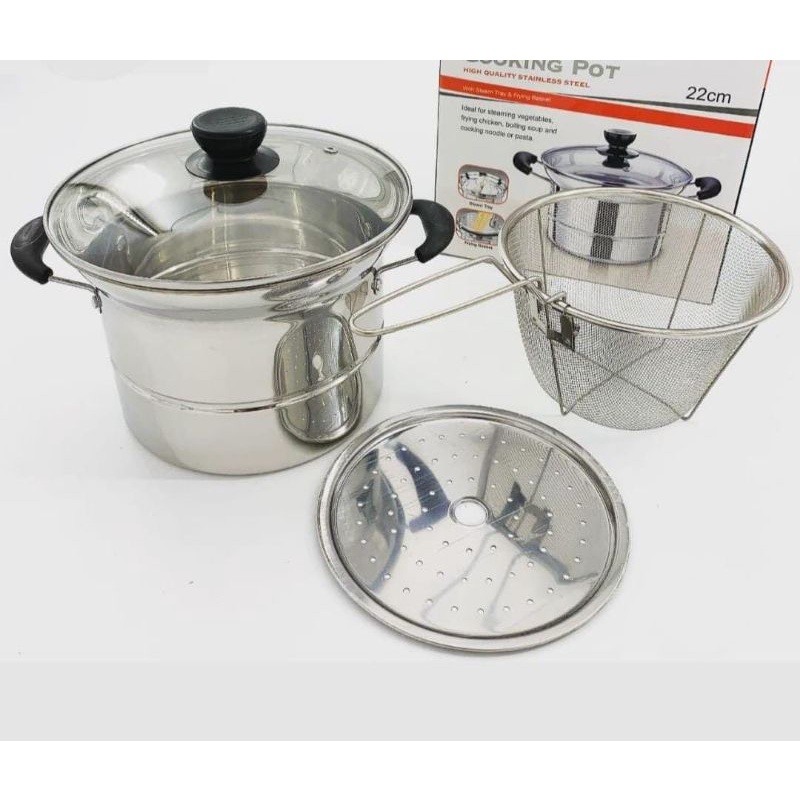 Deep Fryer 22 cm Multifungsi pot 3 in 1 - Stainless