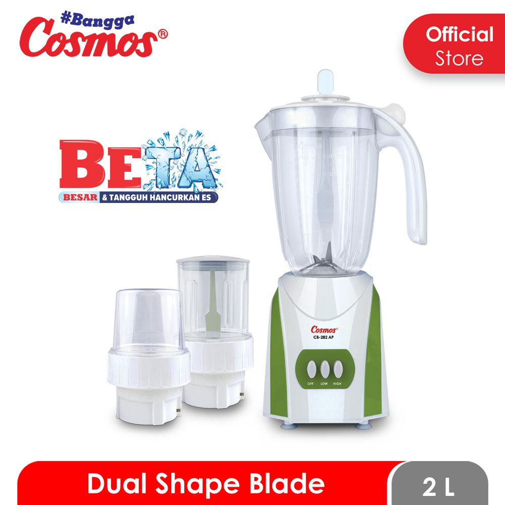 Blender Juicer COSMOS CB 282 AP 2 Liter Blender Plastik Mika Anti Pecah dengan Pisau Stainless steel, Dry mill (Penggiling Bumbu Kering), Dan Wet Mill (Penggiling Bumbu Basah). Safety Lock System, Thermostat, Ice Crusher, Anti Slip.