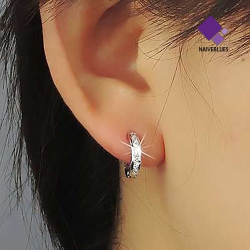 Anting Stud Hoop Berlian Imitasi Bahan Platinum Plated Untuk Wanita