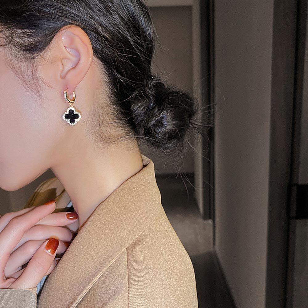 [Elegan] Wanita Anting Hoop Trendi Untuk Perempuan Bunga Tergantung Empat Daun Semanggi Zirkon Kristal Menjuntai Drop Earrings