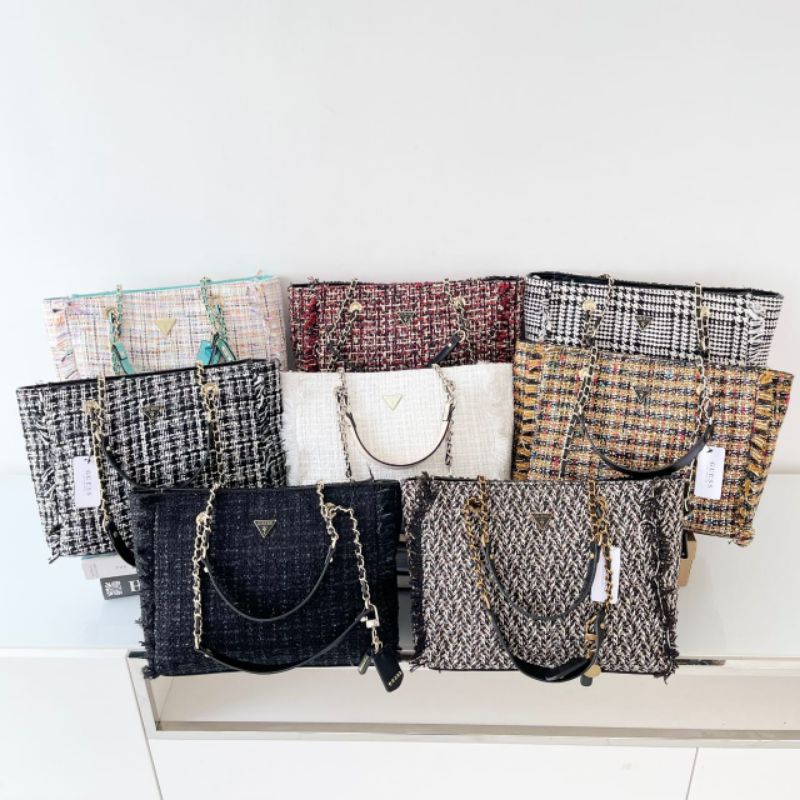 PROMO SALE Tas Guess Tote Bag besar tweet hitam putih tosca hijau coklat kuning