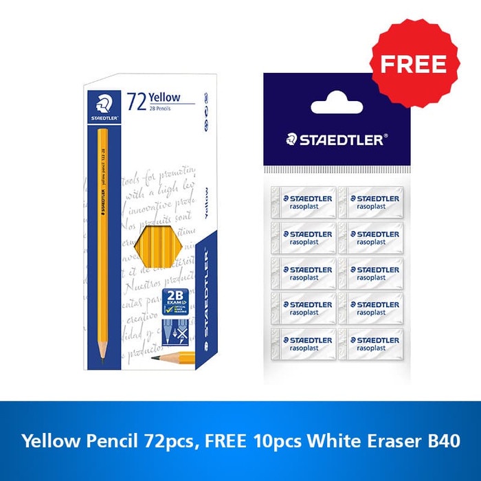 

tulis-alat-paket- staedtler yellow pencil 2b - 72pcs free penghapus 10pcs -paket-alat-tulis.