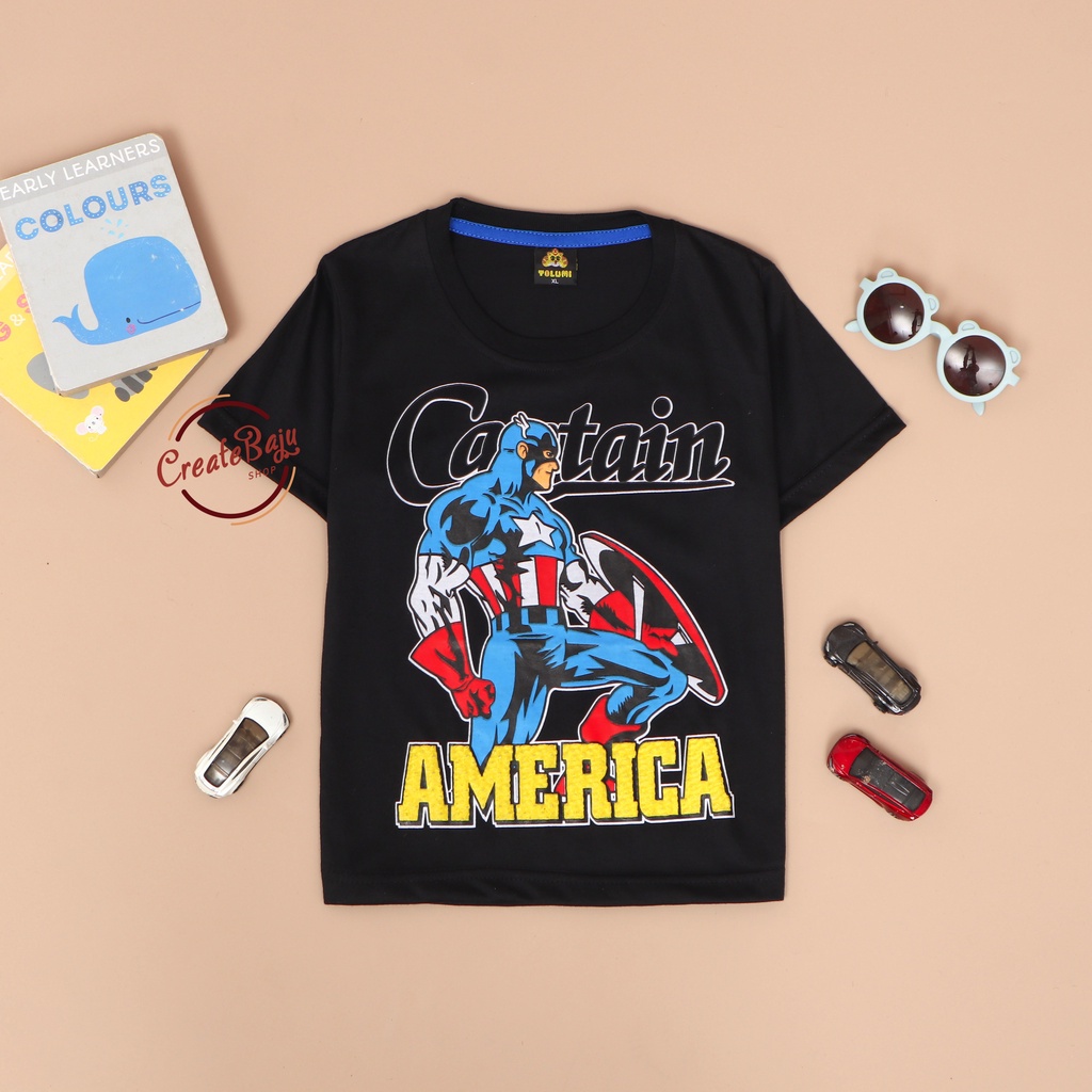 KAOS ANAK LAKI CAPTAIN HITAM 1-7 TAHUN BAJU ATASAN ANAK LAKI FASHION TERMURAH BAHAN KATUN