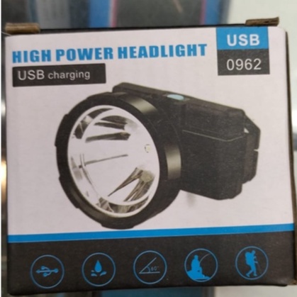 Senter Kepala/ Headlamp High Power Headlight Usb 0962 Cahaya Super Terang dan Hemat Energi