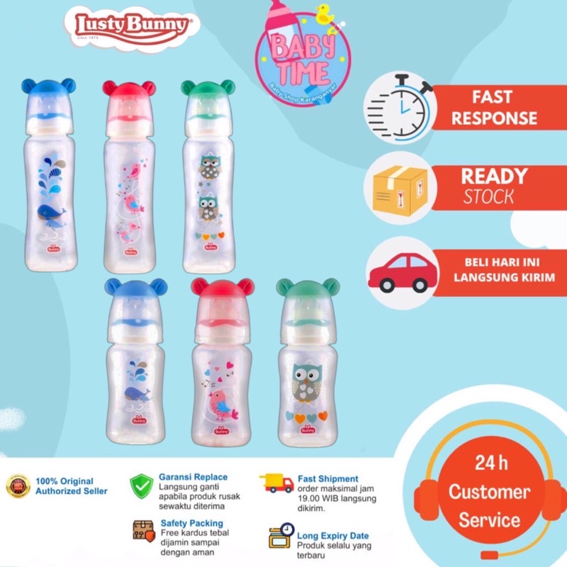 Botol Susu Anak Bayi Lusty Bunny Square Bottle Botol Susu With Ear Hood 60ml - 250ml