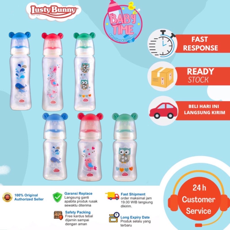 Botol Susu Anak Bayi Lusty Bunny Square Bottle Botol Susu With Ear Hood 60ml - 250ml