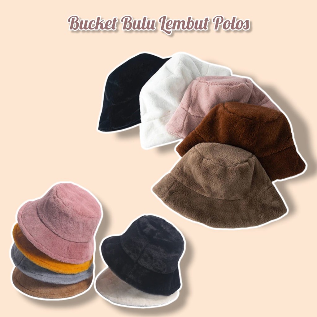 Topi Anak Perempuan Remaja 7-18tahun Motif Polos Bulu Halus / Topi Buket Hat Model Gaya Korea / Topi