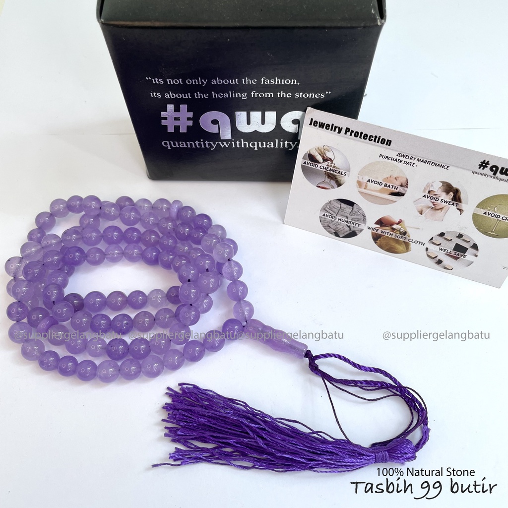 Tasbih 99 butir batu alam SOFT Purple Agate Ungu Muda Natural Original Kesehatan Perlengkapan Sholat Natural gift hadiah muslim kado