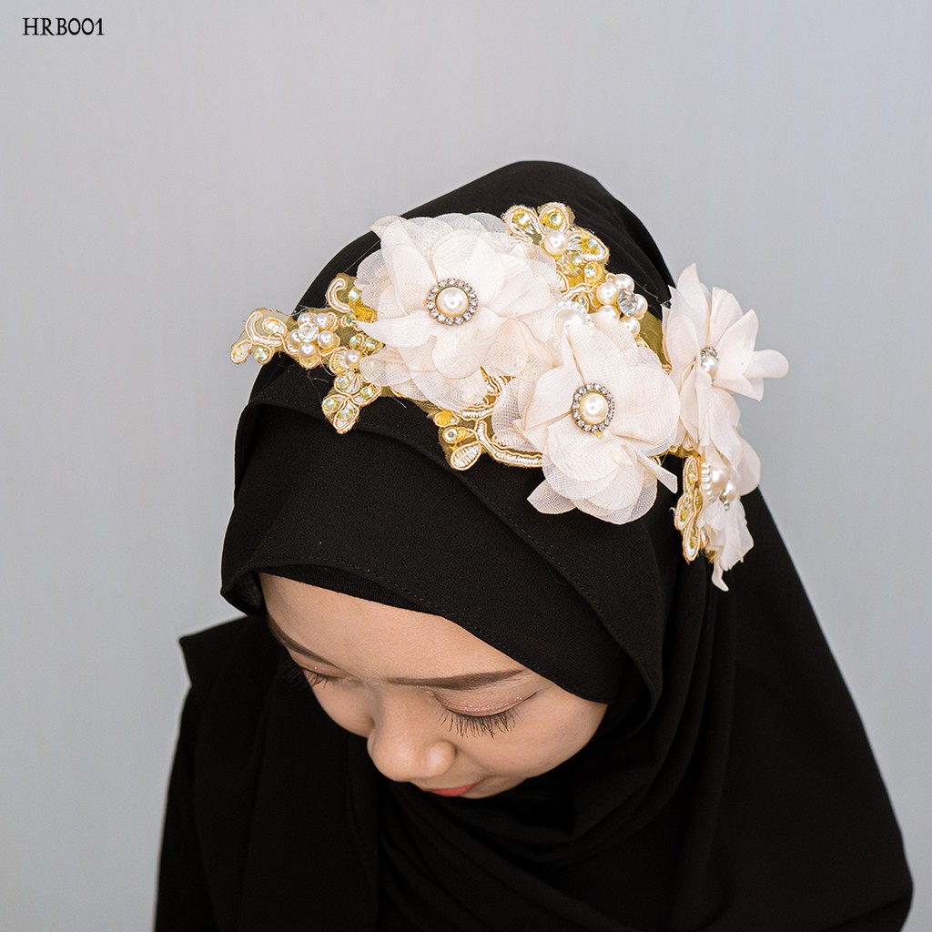 [SIAP KIRIM] HAIRPIECE AKSESORIS WEDDING HIJAB MODERN CREAM BROKAT HRB001