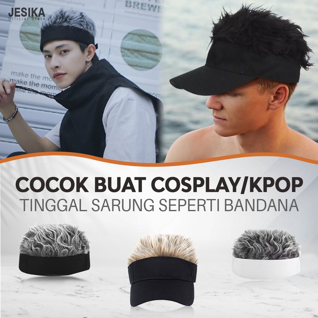 Wig cosplay topi pria cowok anime naruto kakashi kostum rambut palsu model bandana headband adjustable weist bisa disesuaikan