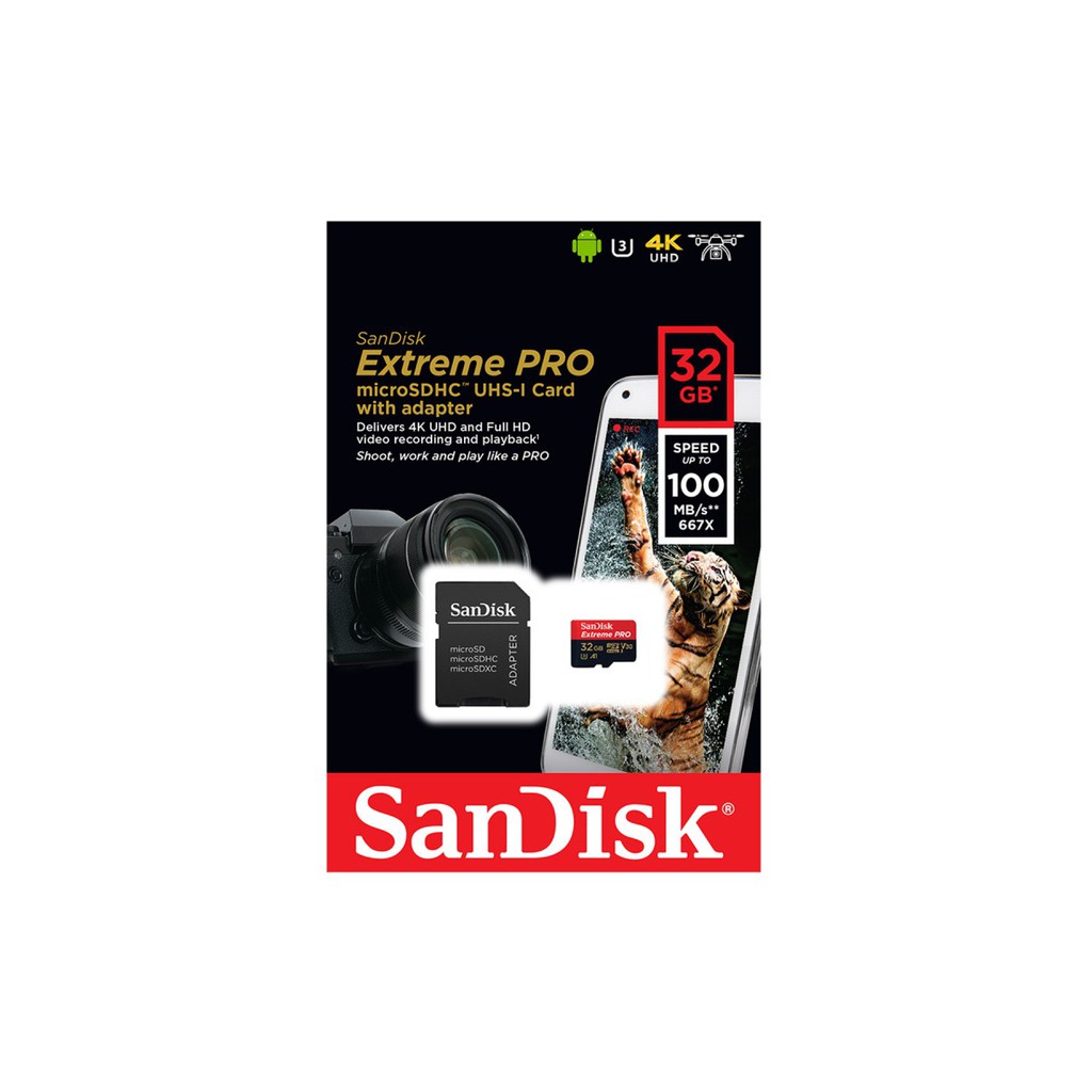 MicroSD Sandisk Extreme Pro 32GB R100MB/s W90MB/S V30 - SDSQXCG-032G