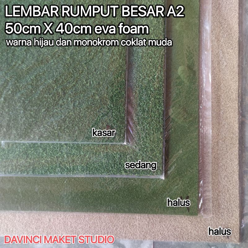 A2 Eva Rumput Lembar Halus Sedang Kasar Lembaran Maket Diorama 40 x 50cm 2mm - Grass mat Sheet Hijau Monochrome Skala 1:20 1:50 1:100 1:200 1:300 1:400 1:500 1:1000