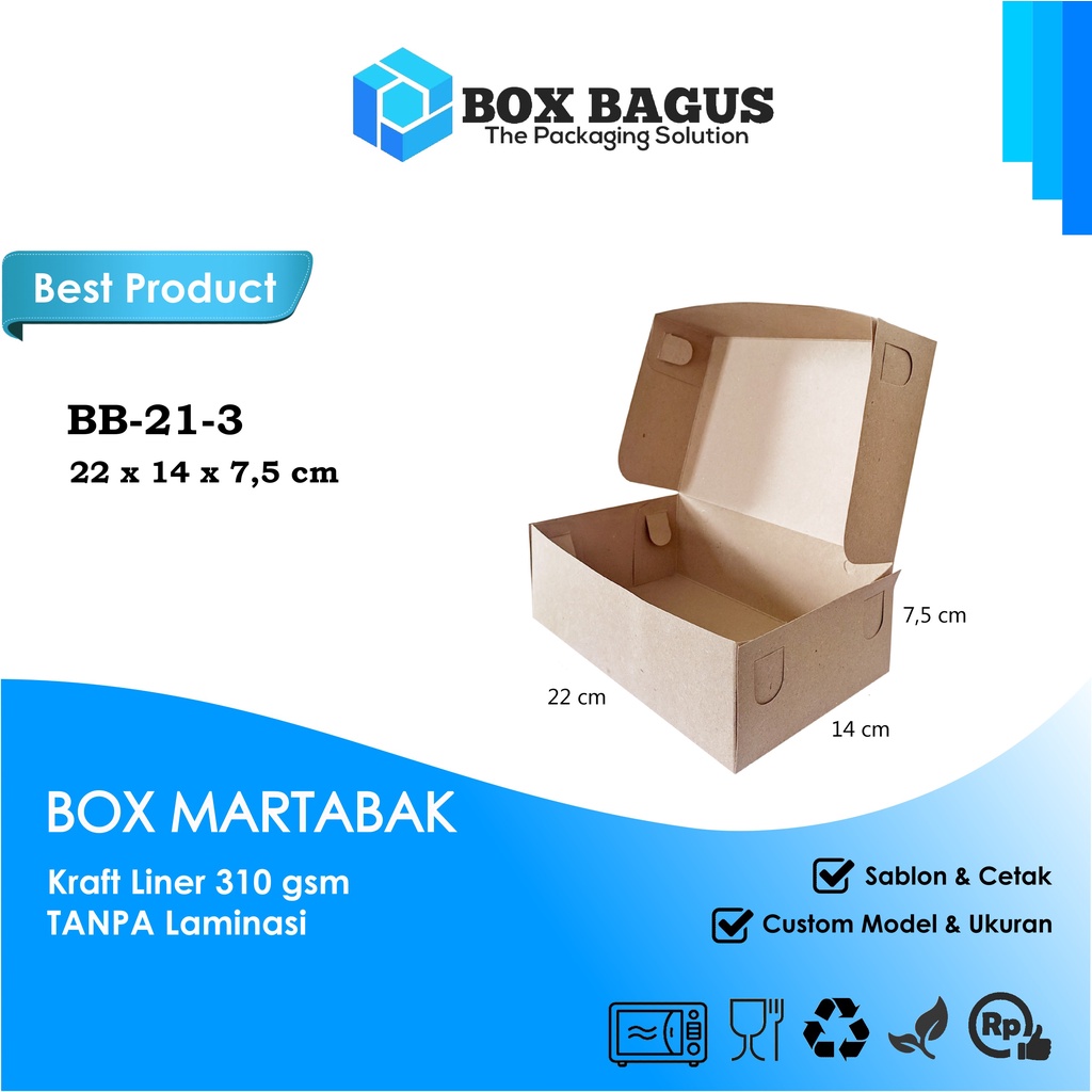 BOX DUS 22x14x7,5 KRAFT 310 GSM - KOTAK HAMPERS MARTABAK TELUR KUE BOLEN ROTI SNACK