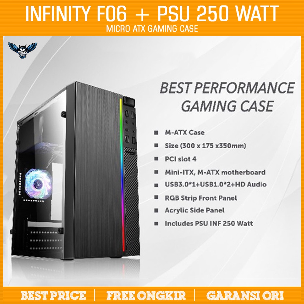 Gaming Case Infinity F06 + PSU 250 Watt (mATX, RGB Front, 250W Casing)