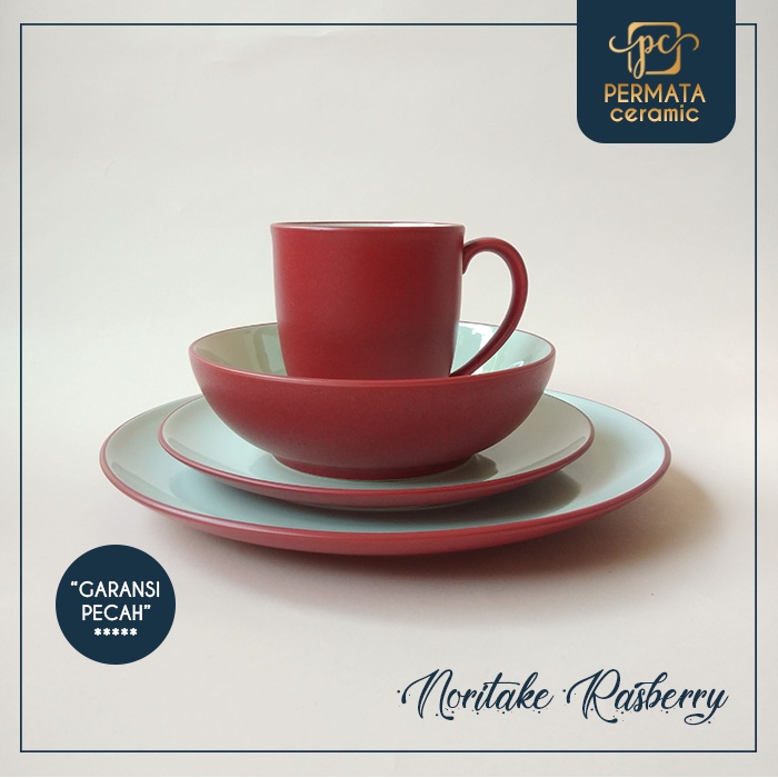 Piring Makan Dinner set Keramik motif Noritake Red 4Pcs
