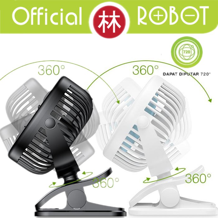 Robot RT-BF10 Cleanable 720' Rotating Clip Base Portable USB Mini Fan