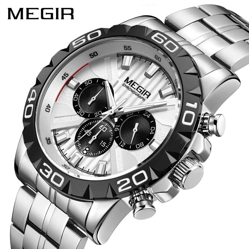 MEGIR 2087 Jam Tangan Pria Analog Chronograph Tali Stainless Luminous WATCHKITE WKOS