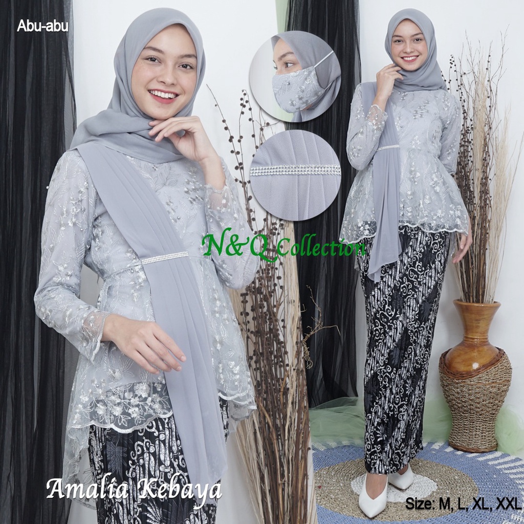 Kebaya Setelan Aurora Selendang Tulle / Kebaya Modern Selendang Tille Mocca Dan Warna Lainnya